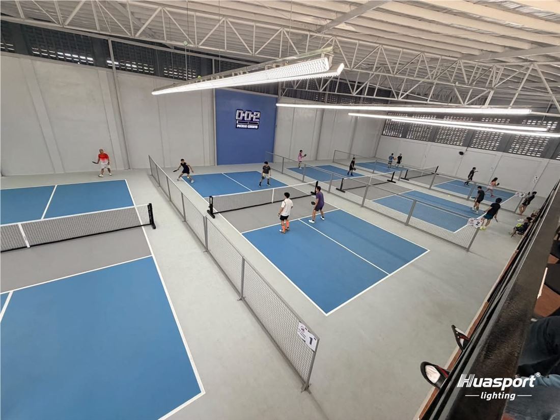 Indoor court lighting layout with multiple badminton and pickleball courts