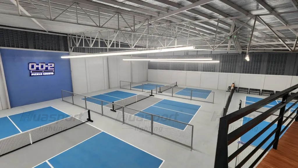 Philippines indoor pickleball court lighting with Huasport long-bar anti-glare fixture rows