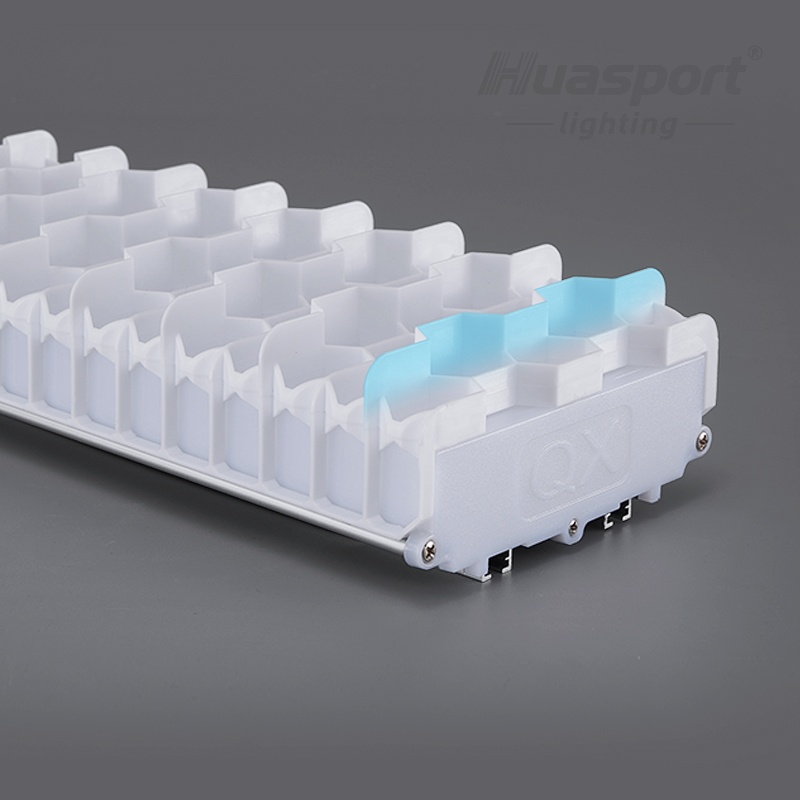 Close-up of Huasport double-layer honeycomb anti-glare grille for badminton court lighting