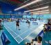 Malaysia indoor badminton court lighting with Huasport long-bar anti-glare fixtures above active training courts