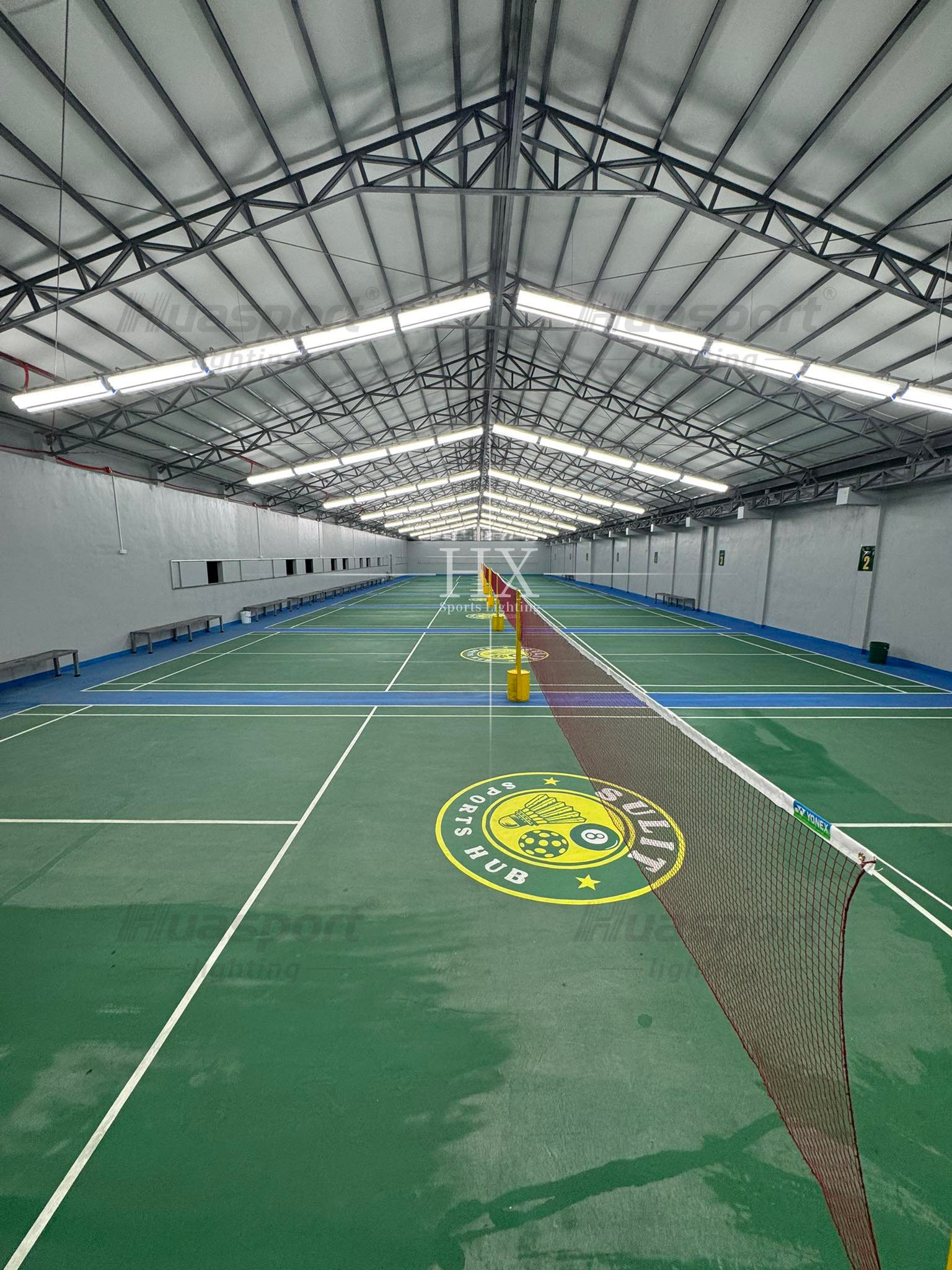 Philippines badminton court continuous lighting row for S70 42W 24 fixture layout at 5 m