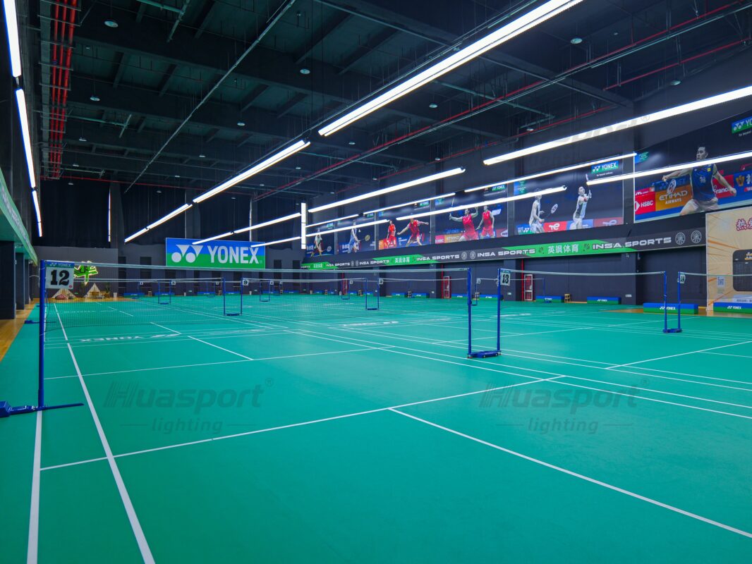 Philippines badminton court lighting with Huasport S70 42W long-bar anti-glare fixture rows