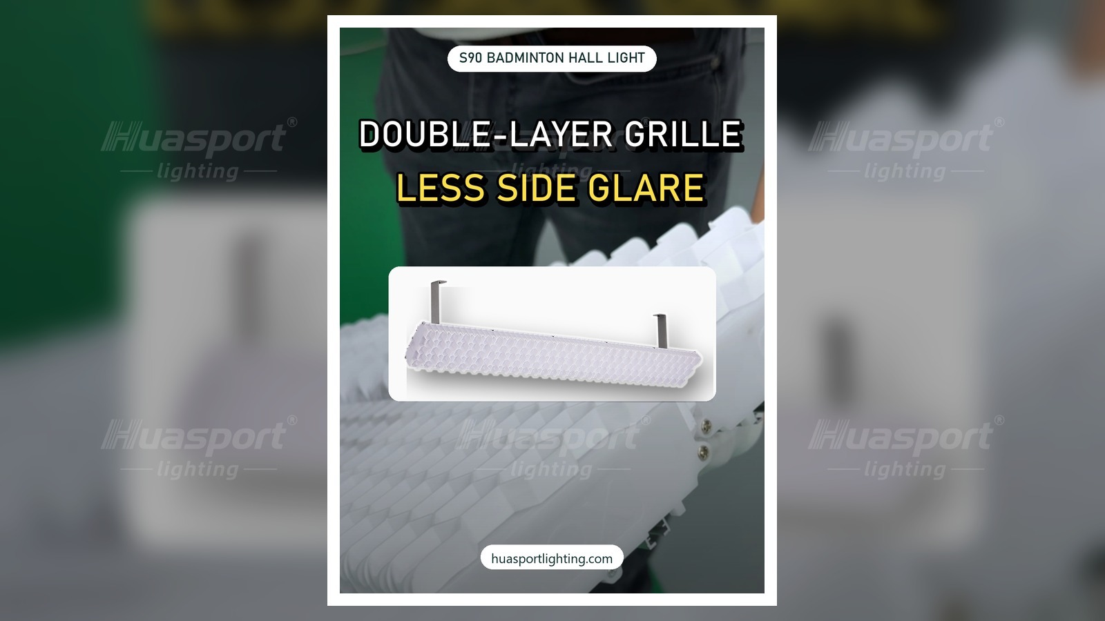 Wuhan Bomingdun badminton hall lighting retrofit video cover with Huasport S90 double-layer grille light
